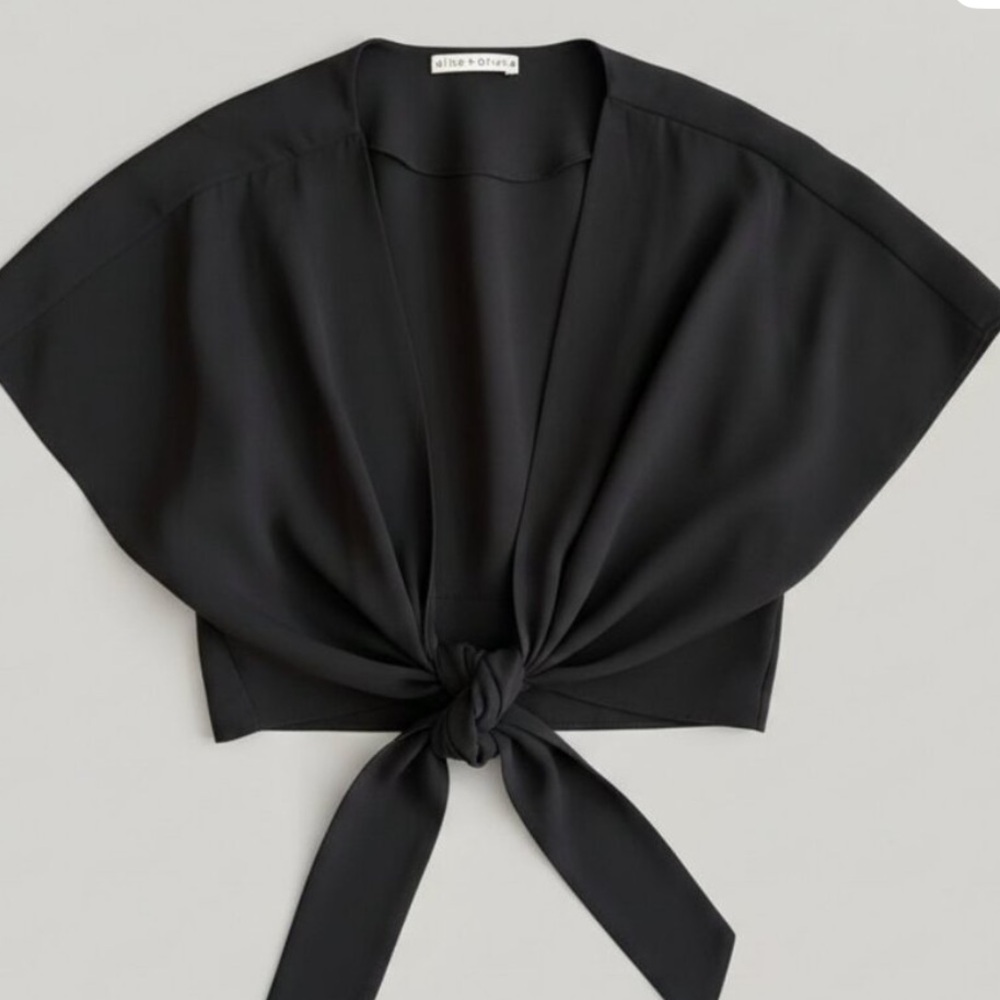 Alice + Olivia Black Short-Sleeve Open Front Draped Cardigan